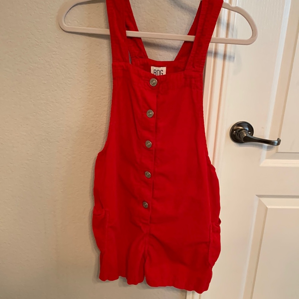 Red overall romper!